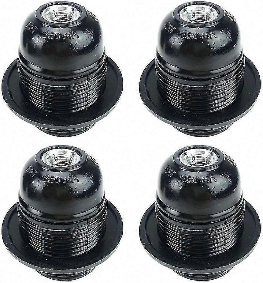 Black E27 Screw Bulb Holder, 4-Pack E27 Socket Adapter for Light Bulbs, Solid Black Lamp Socket for Decoration