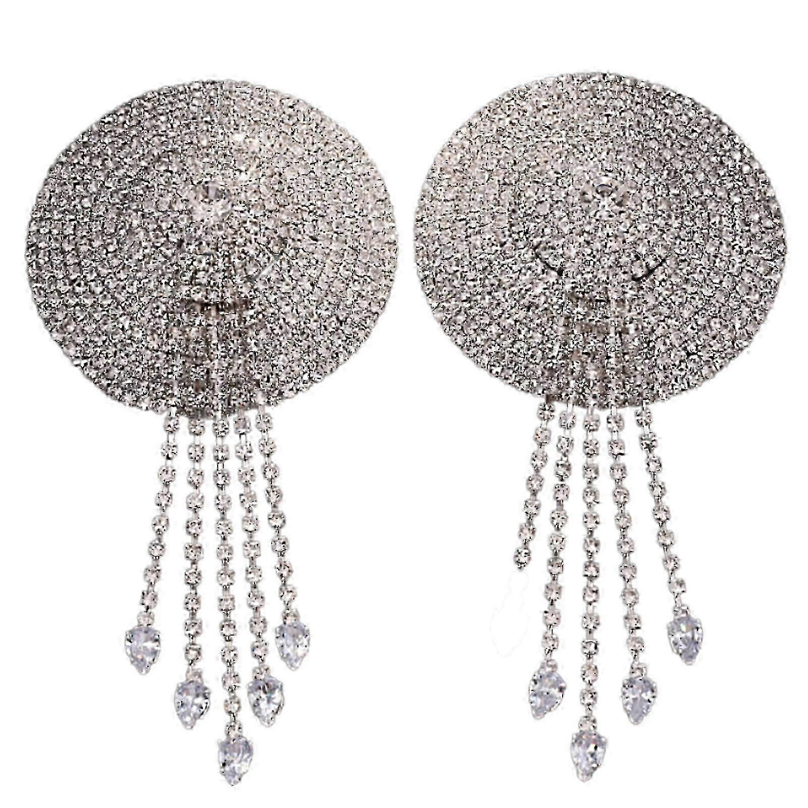 Γυναίκες Λαμπερή Αυτοκόλλητα θηλών με στρας Φούντες Αλυσίδα σώματος για φεστιβάλ Φούντες πάρτι Καλύμματα θηλών Pastiesd