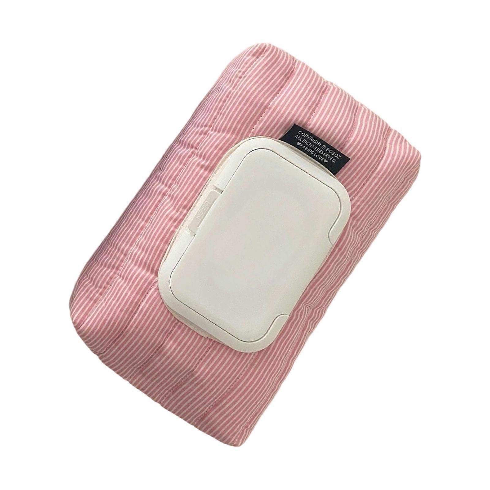 Striped Design Polyester Wet Wipes Case Vehicle Home Essential Foldable Lid Quick Access Bag Tissues Holder  Pink