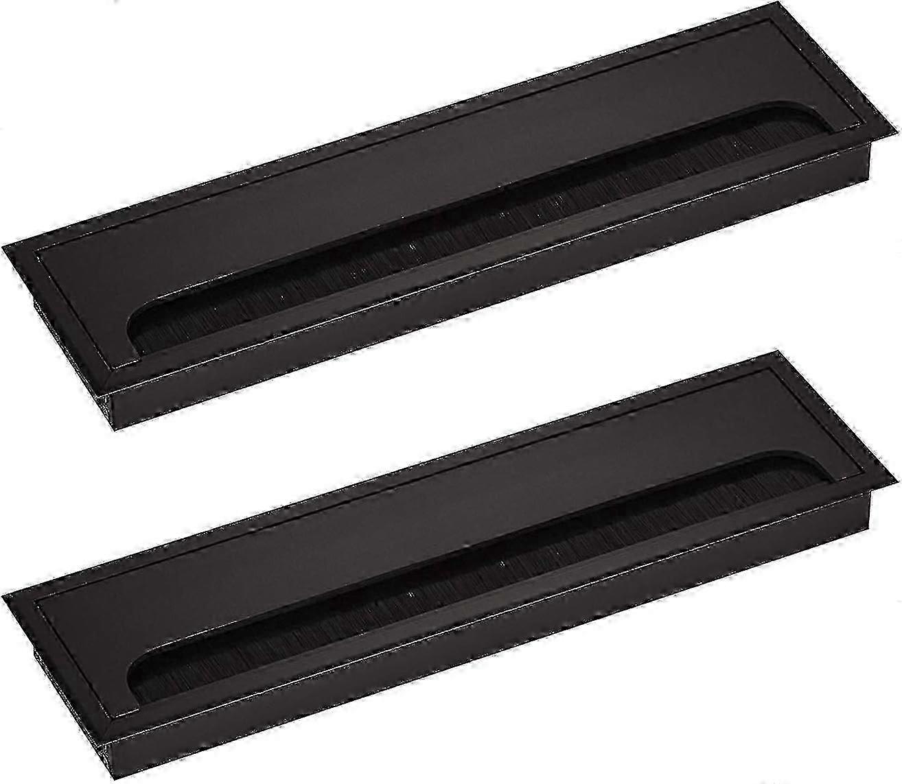 Black Anodized Aluminum Rectangular Cable Grommet 80x275mm (2Pcs) for Desk Cable Management