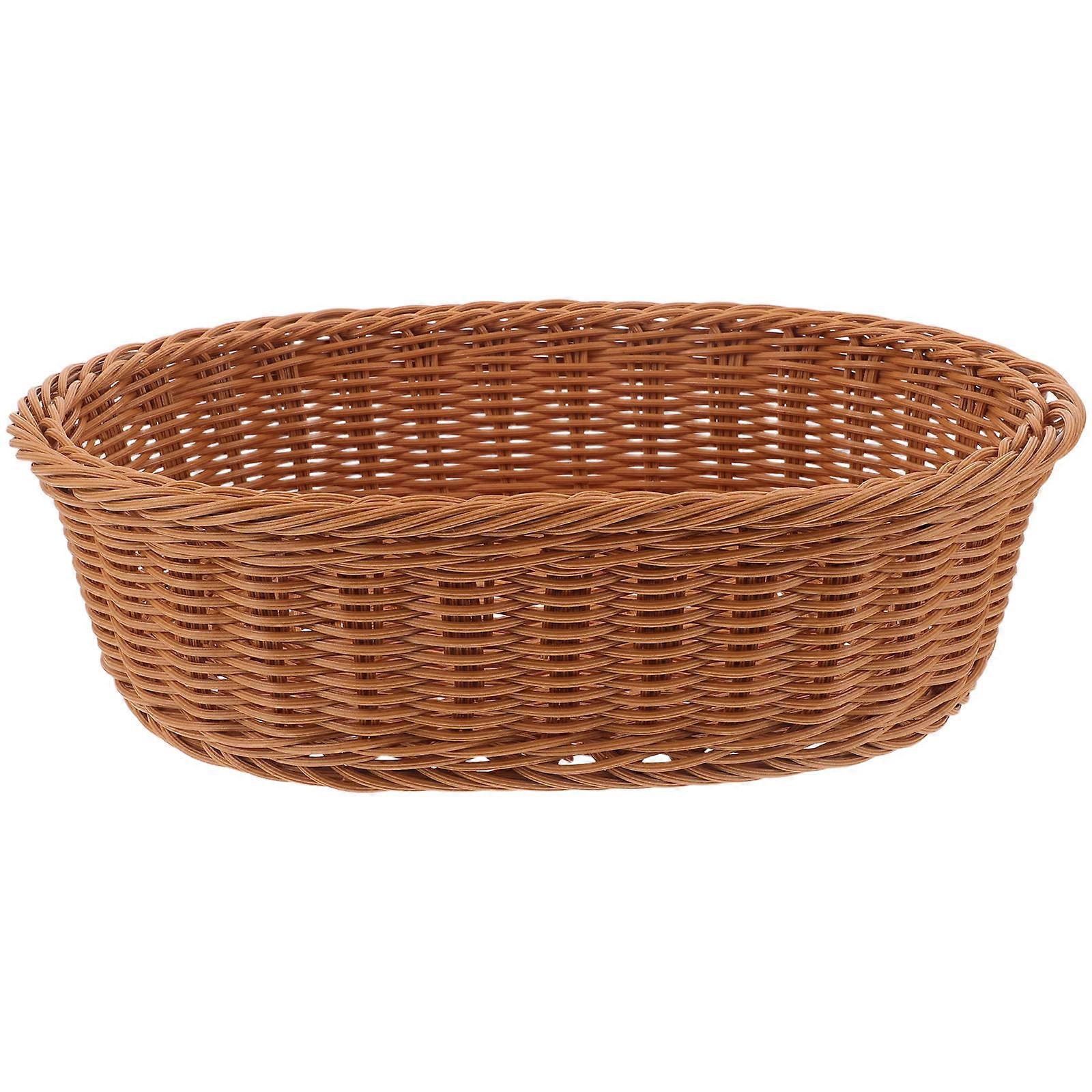 Khaki Plastic Wicker Fruit Basket for Counter Storage Elegant Sturdy Hand Woven 9.5 x 6.5 x 3.5 Inches