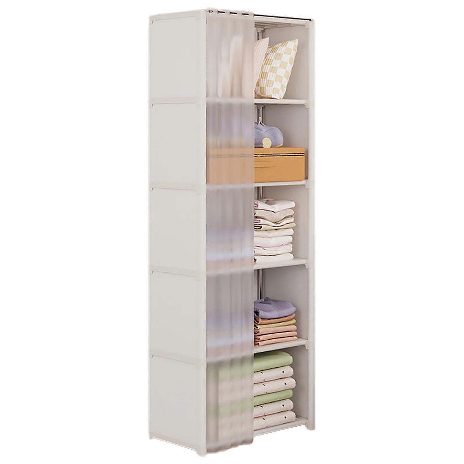 Fabric Wardrobe Shelves - Portable Clothes Organizer Rack, White, Single Row, Six-Tier Storage Solution for Wardrobe