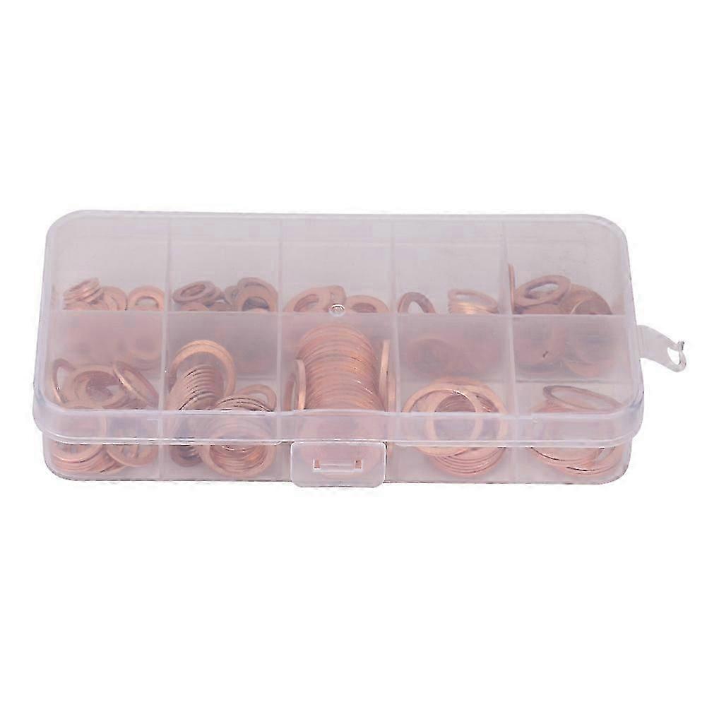 200pcs M5-M14 Solid Copper Washers Flat Ring Assorted Set Professional Hardware in Box