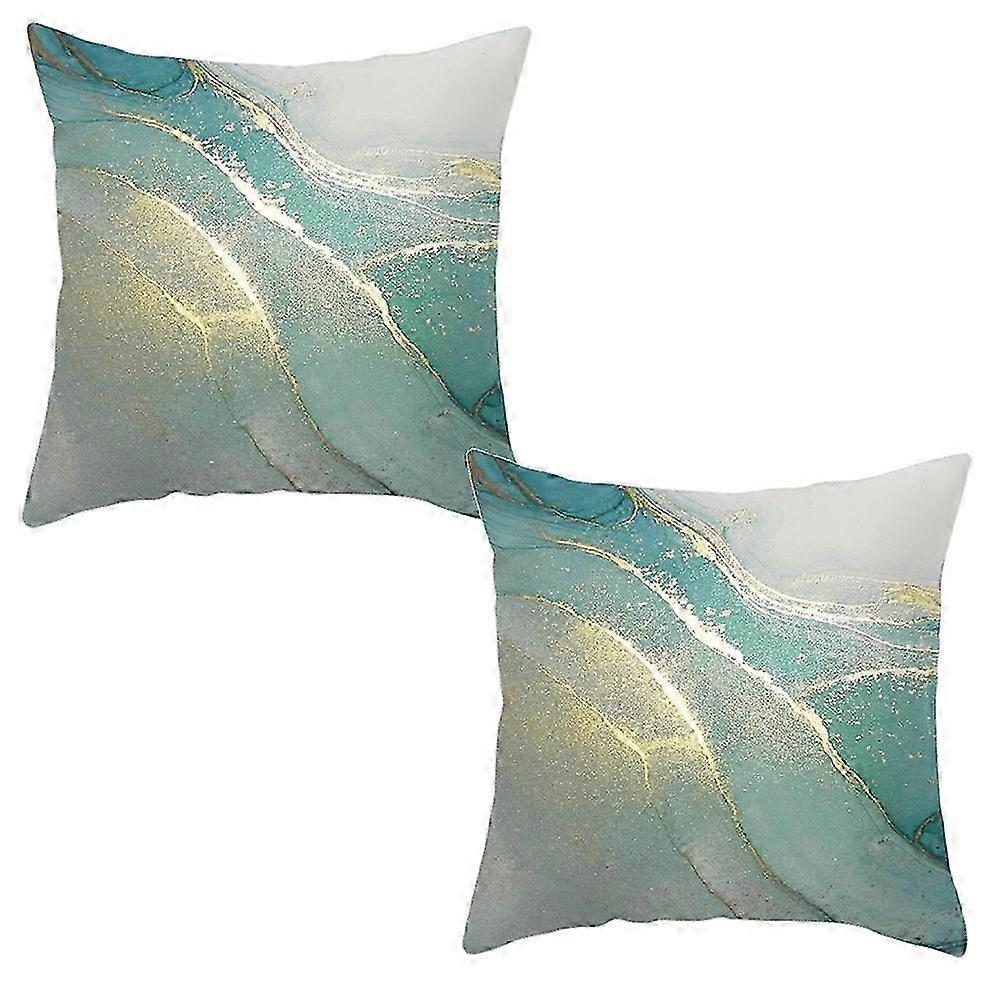 2pcs Green ink pattern abstract pillow cover