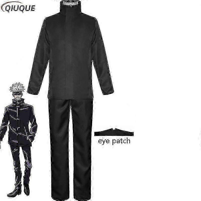 2023-アニメ、呪術廻戦、五条悟、コスプレ、コスプレ、トップス、パンツ、アイパッチ、ハロウィンパーティー、男性、制服、かつら-R