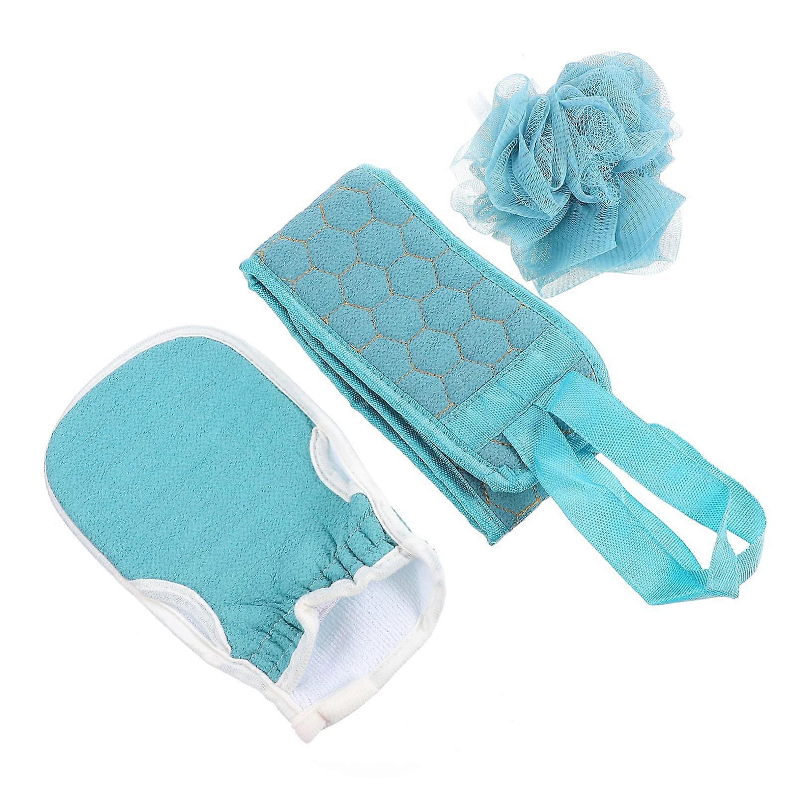 Exfoliating Bath Gloves Set with Back Scrubber and Bath Ball for Daily Deep Cleaning, Comfortable and Durable Portable Design