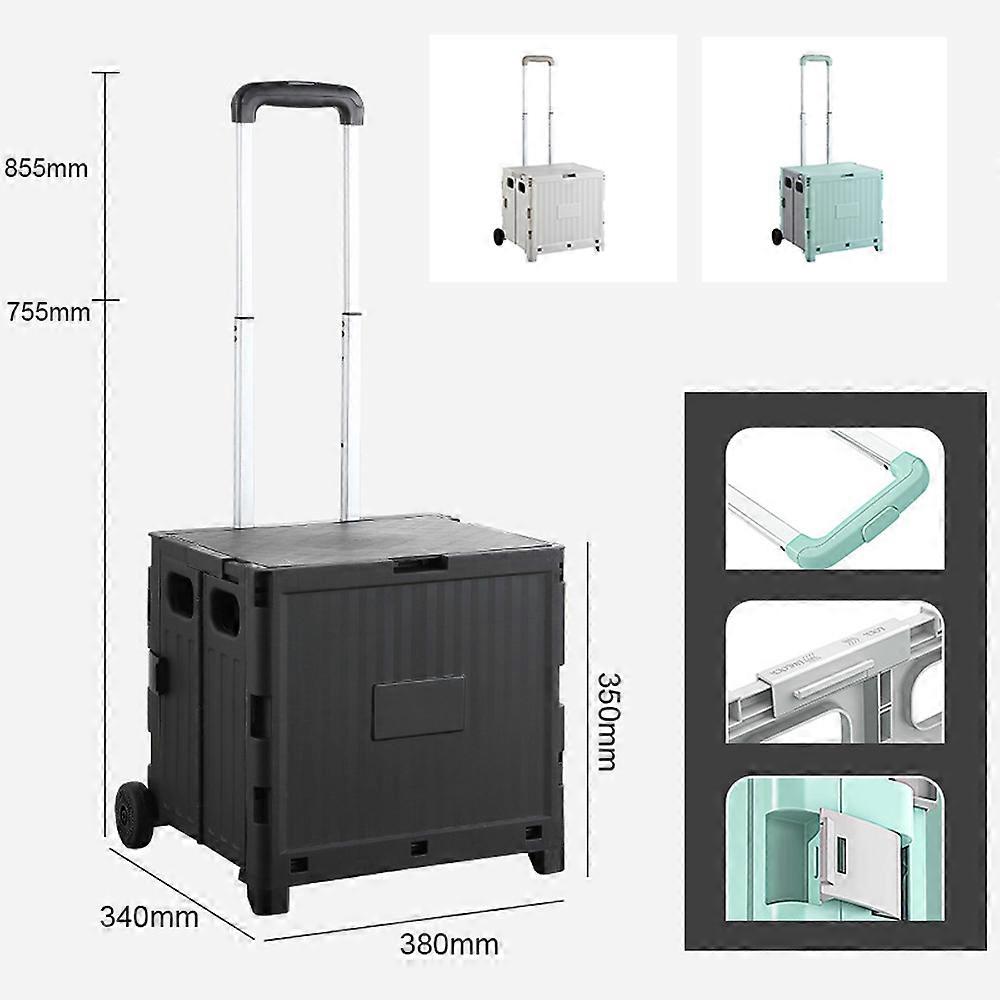 Portable Folding Shopping Cart Trolley, 38x34x35cm, Grey, 2-Pulley