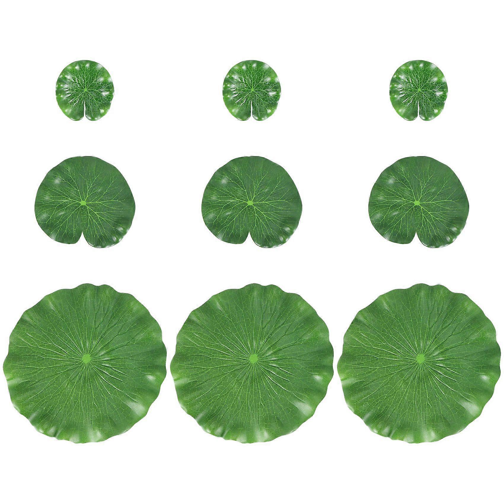 Pack Of 9 Artificial Floating Foam Lotus Leaves Water Lily Pads Ornaments Green | Perfect for Patio