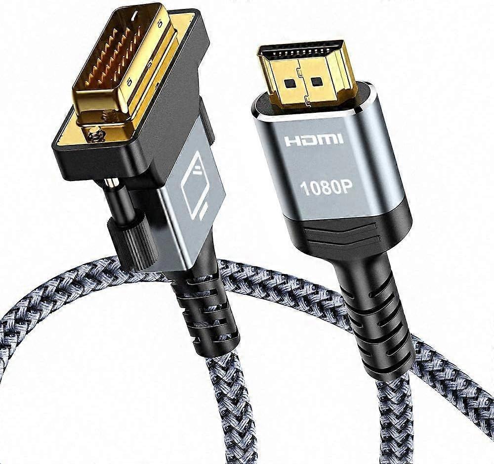 HDMI A to DVI Adapter Cable 6FT, High-Speed Gold-Plated Plug and Play Bi-Directional Nylon Braid 1080p, DVI to HDMI Adapter for Televison/Monitor/Vide