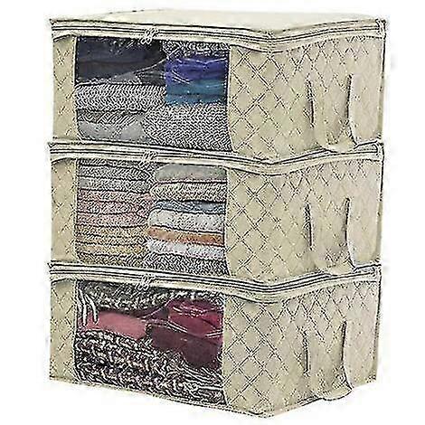 Foldable Fabric Storage Box, Under-Bed, 49×36×21cm Beige, for Clothes/Blankets
