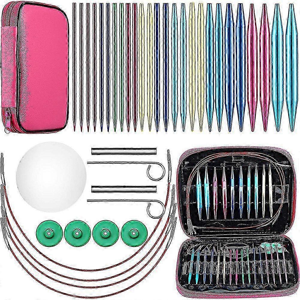13 Sizes Aluminum Interchangeable Circular Knitting Needle Set, 26 Pcs
