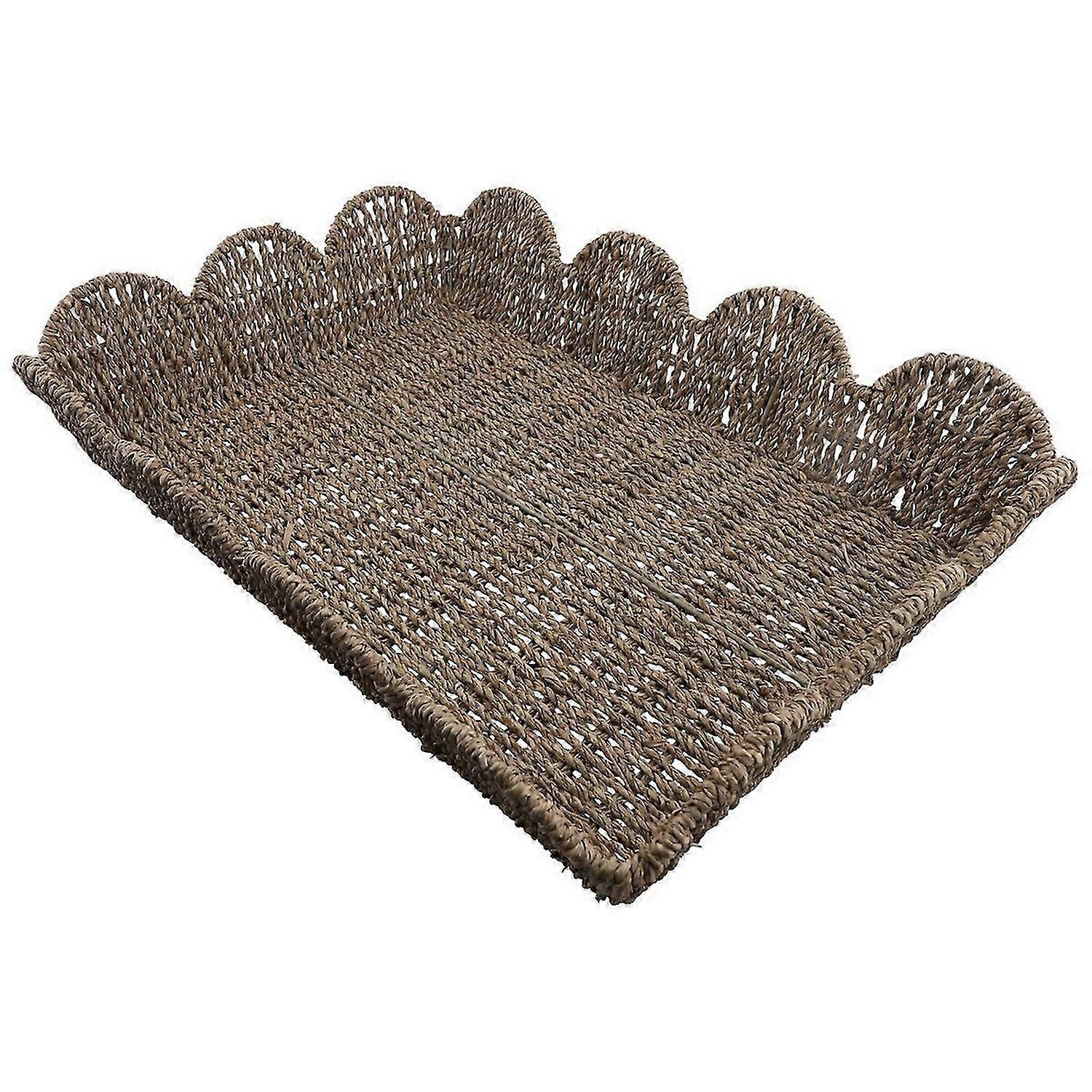 Large Wicker Fan-Shaped Edge Tray, Rectangular Tray