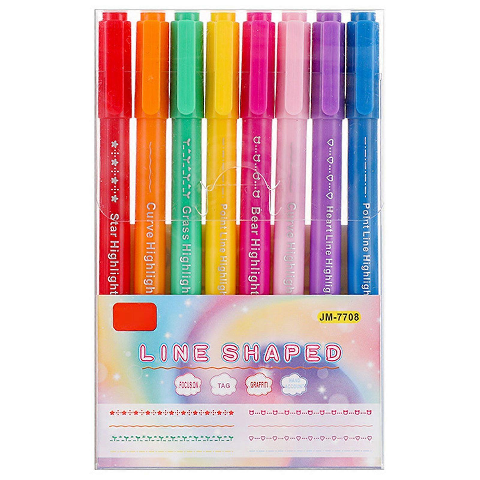 8pcs Stamp Roller Pens, Colored Curves Dual Tip Highlighter Pens for Notes Taking