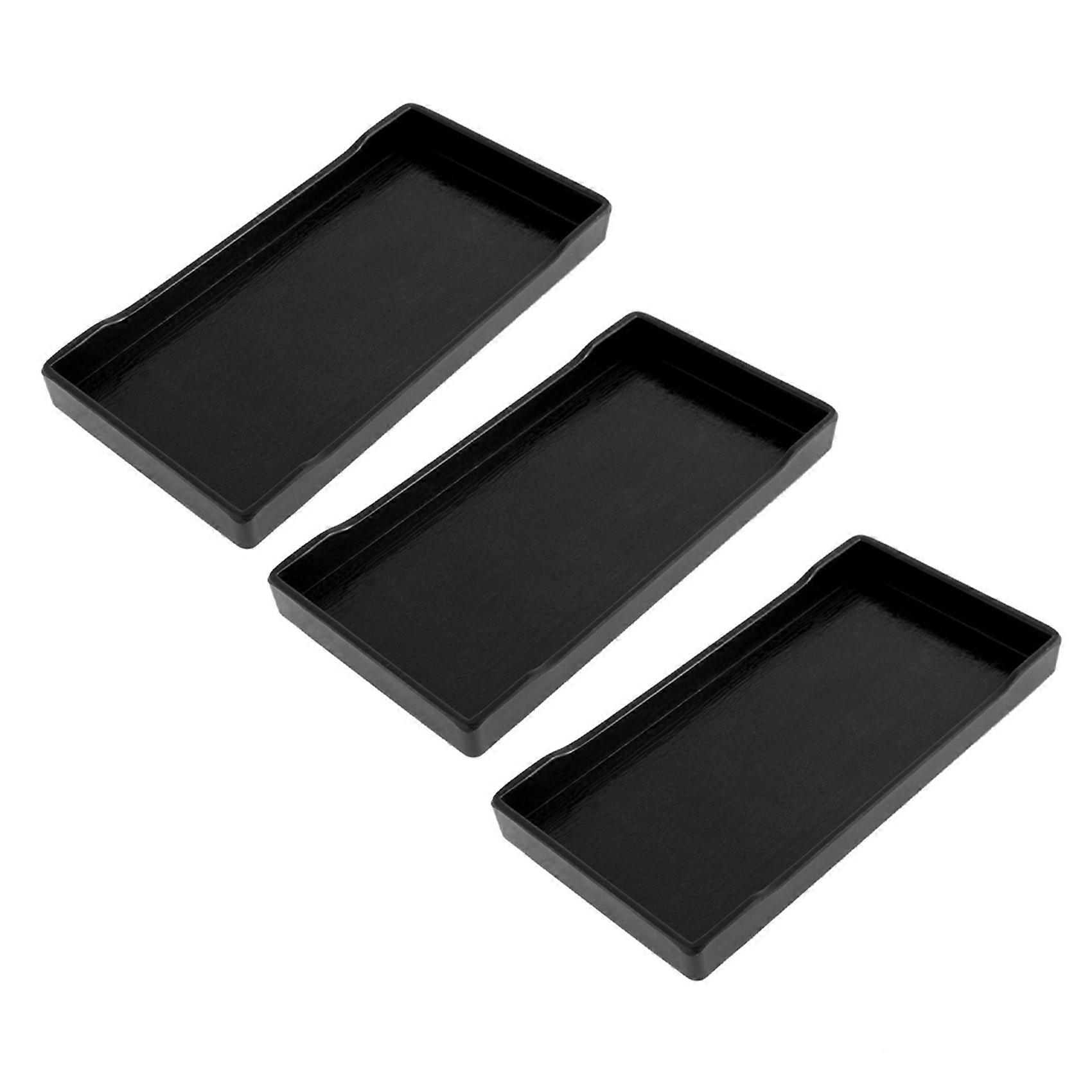 3X Plastic Rectangular Design Lunch Food Tray Salver Black
