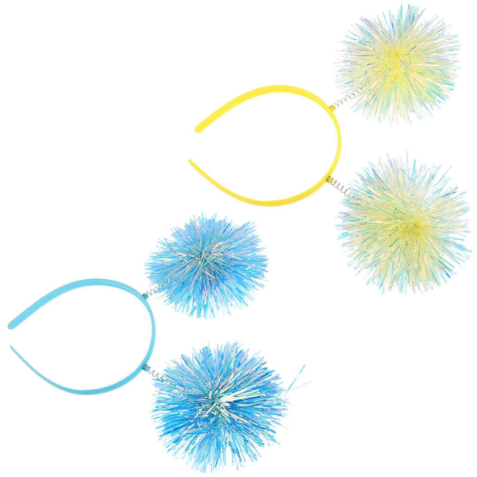 Pompom Tinsel Headband for Party Use 2Pcs Assorted Color Fluffy Ball Headwear