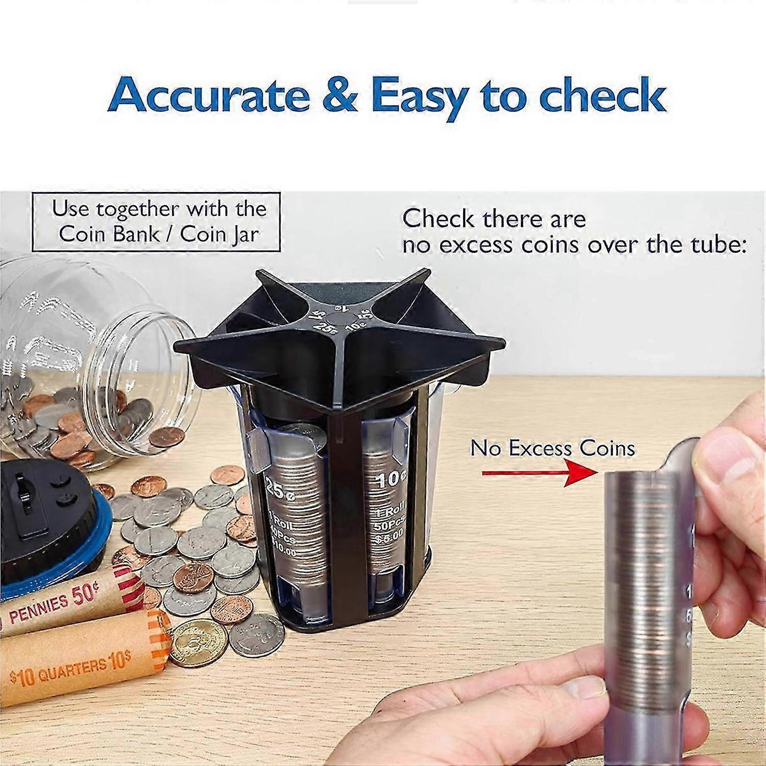 Coin Sorter Tube Coin Counter with Coin Wrappers,5-IN-1 Change Sorter Change Counter Machine, Coin O