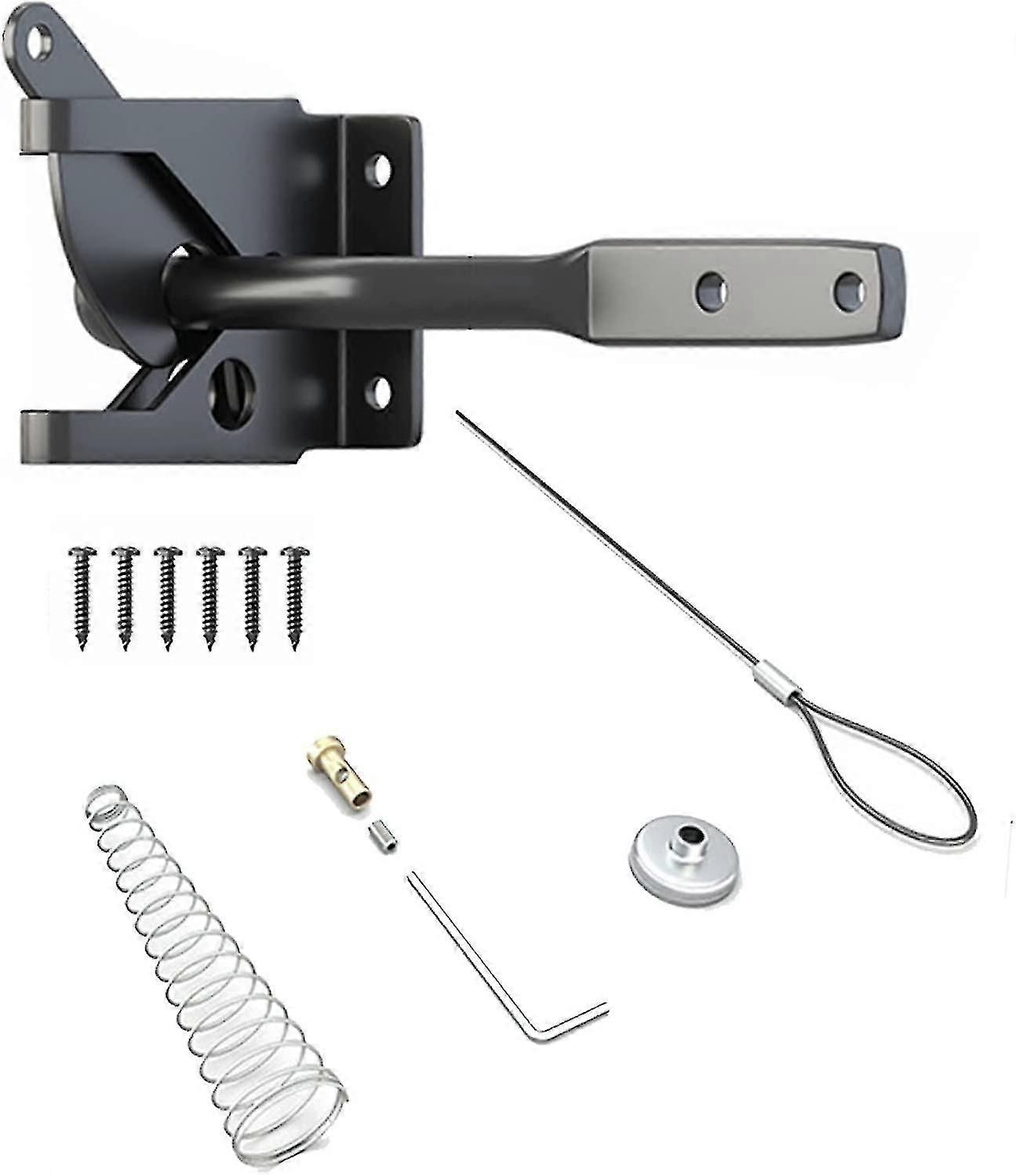 Garden Gate Latch, Automatic Gravity Latch Spring Iron Gate Lock, With Adjustable Latch Wire Cable