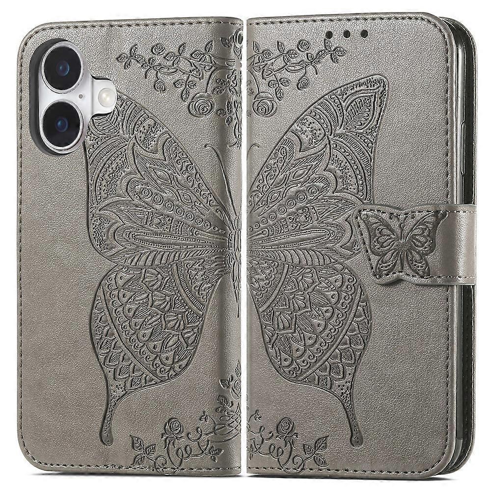Compatible For iPhone 17 Case with Strap Butterfly Pattern PU Leather Wallet Phone Cover