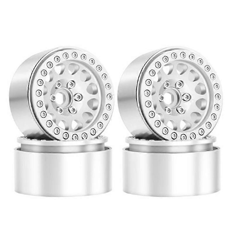 4Pcs 1.9 Beadlock Wheel Hub Rim for 1/10 RC TRX4 SCX10 Silver