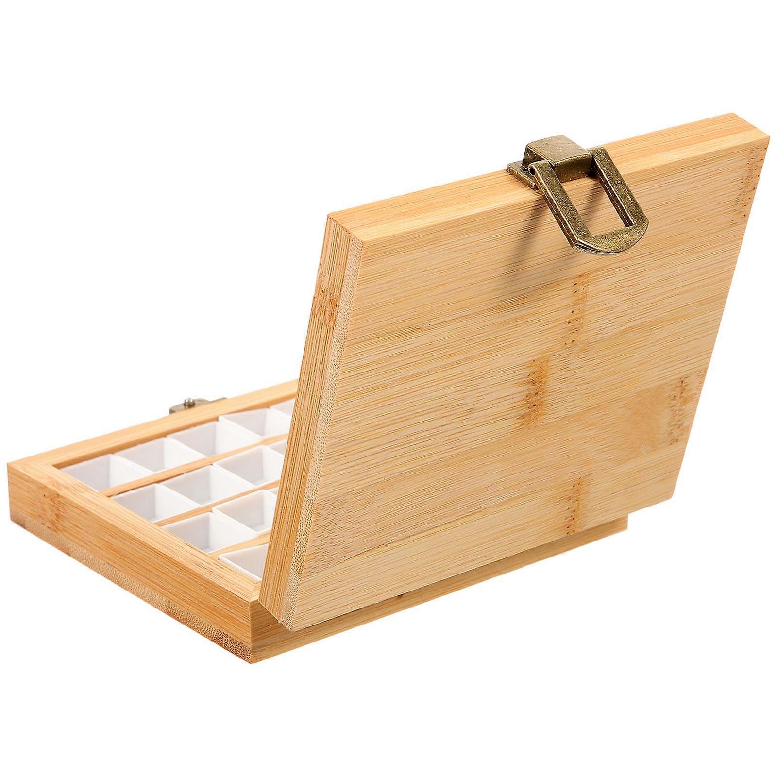 Wood Storage Box for Watercolor Paint with 5Pcs Paint Mixing Compartments
