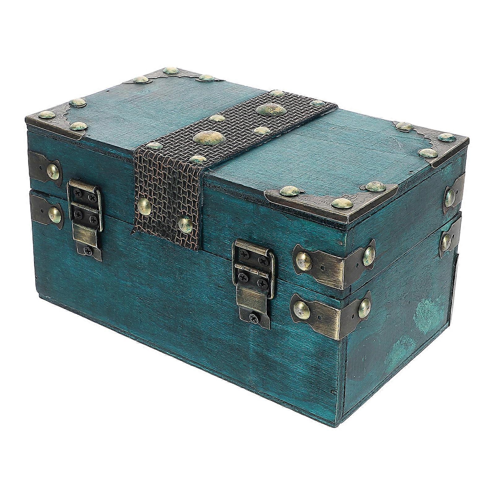 Vintage Wooden Chest Decorative Box with Lock for 3Pcs Storage