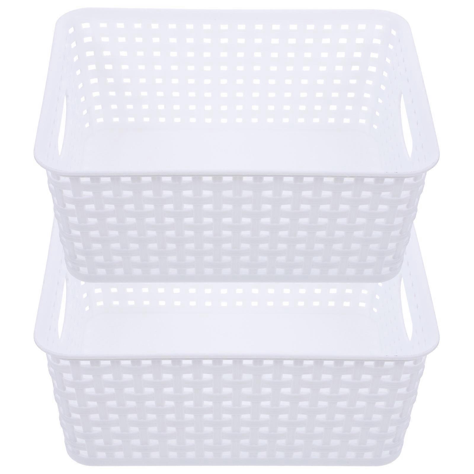Practical White Organizing Baskets Storage Boxes for Home Use 2Pcs