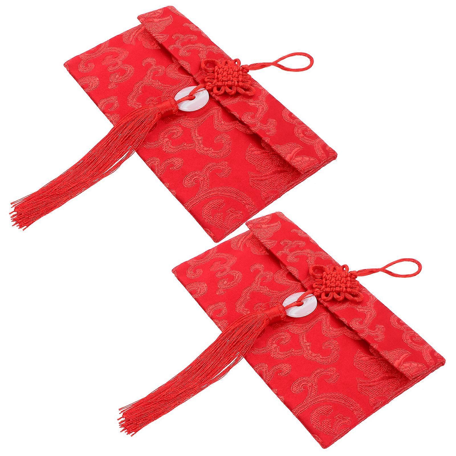 Lunar Red Envelopes Gold Stamping Brocade Texture Chinese Yuan Bao For Weddings And Gift Giving 2Pack