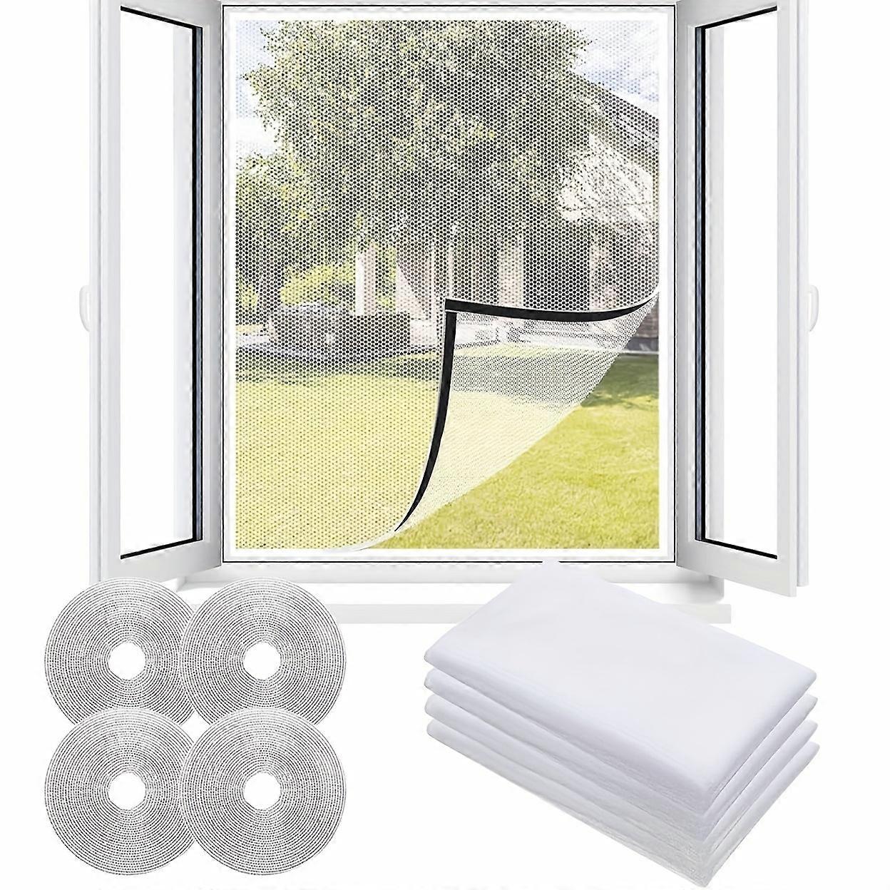 4Pcs Self-Adhesive Window Mosquito Nets Invisible Mesh Easy to Install Protective Window Screen for Bedroom Anti-Insect Curtains