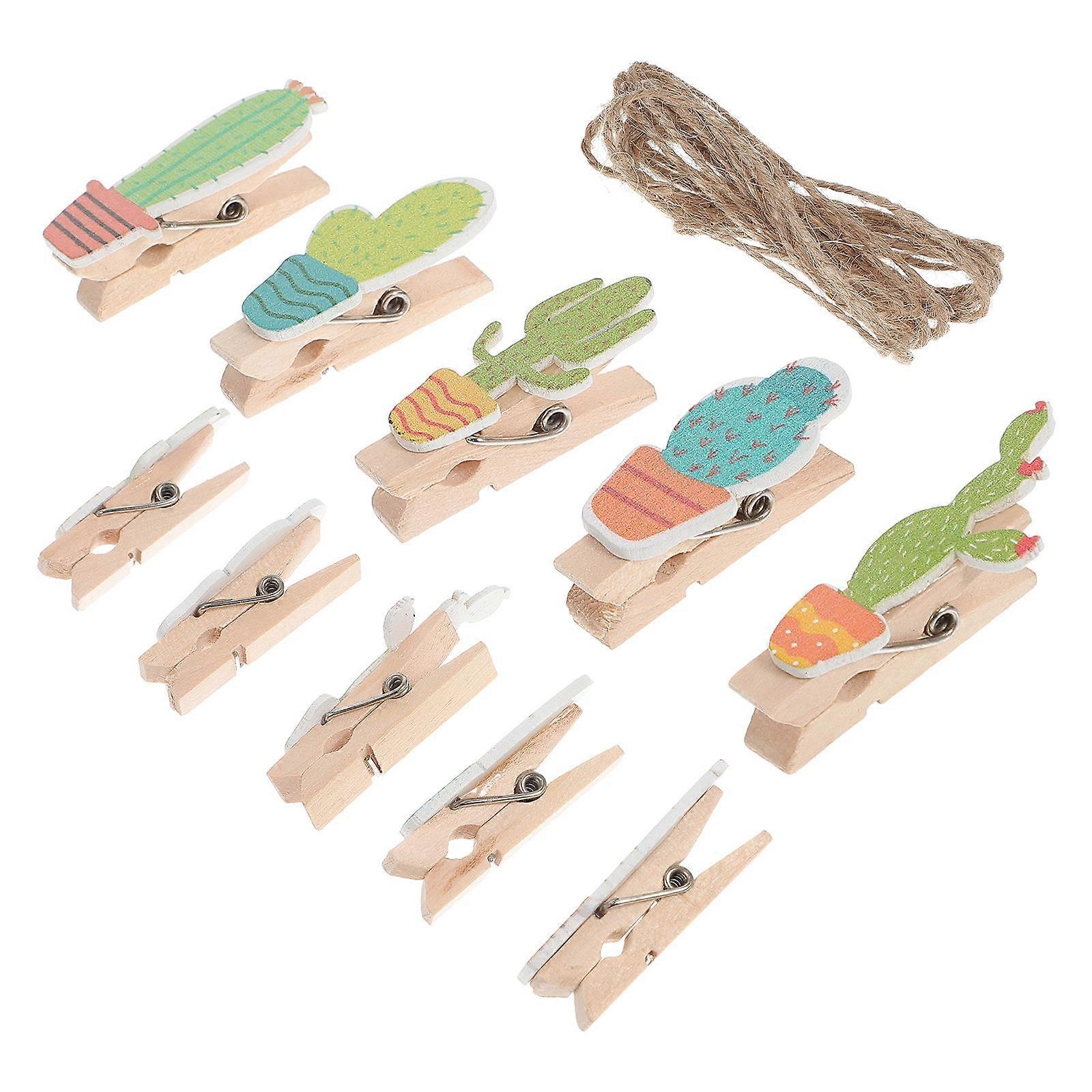 Colored Wood Clothes Pin for Photo Hanging 40Sets with Hemp Ropes