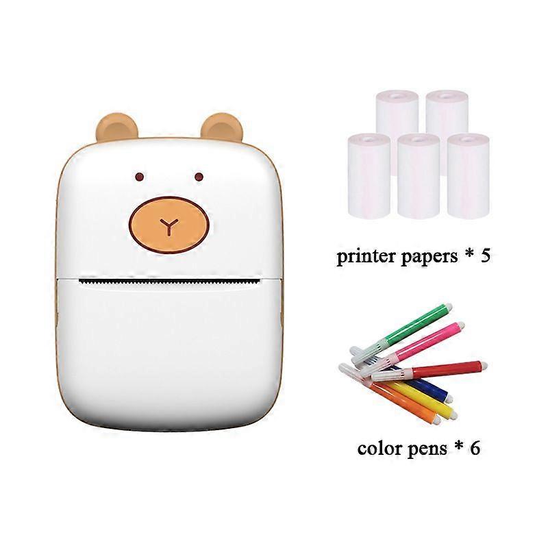 Mini Portable Bluetooth Printer Without White Ink + 5 Rolls Printing Paper + Color Pens