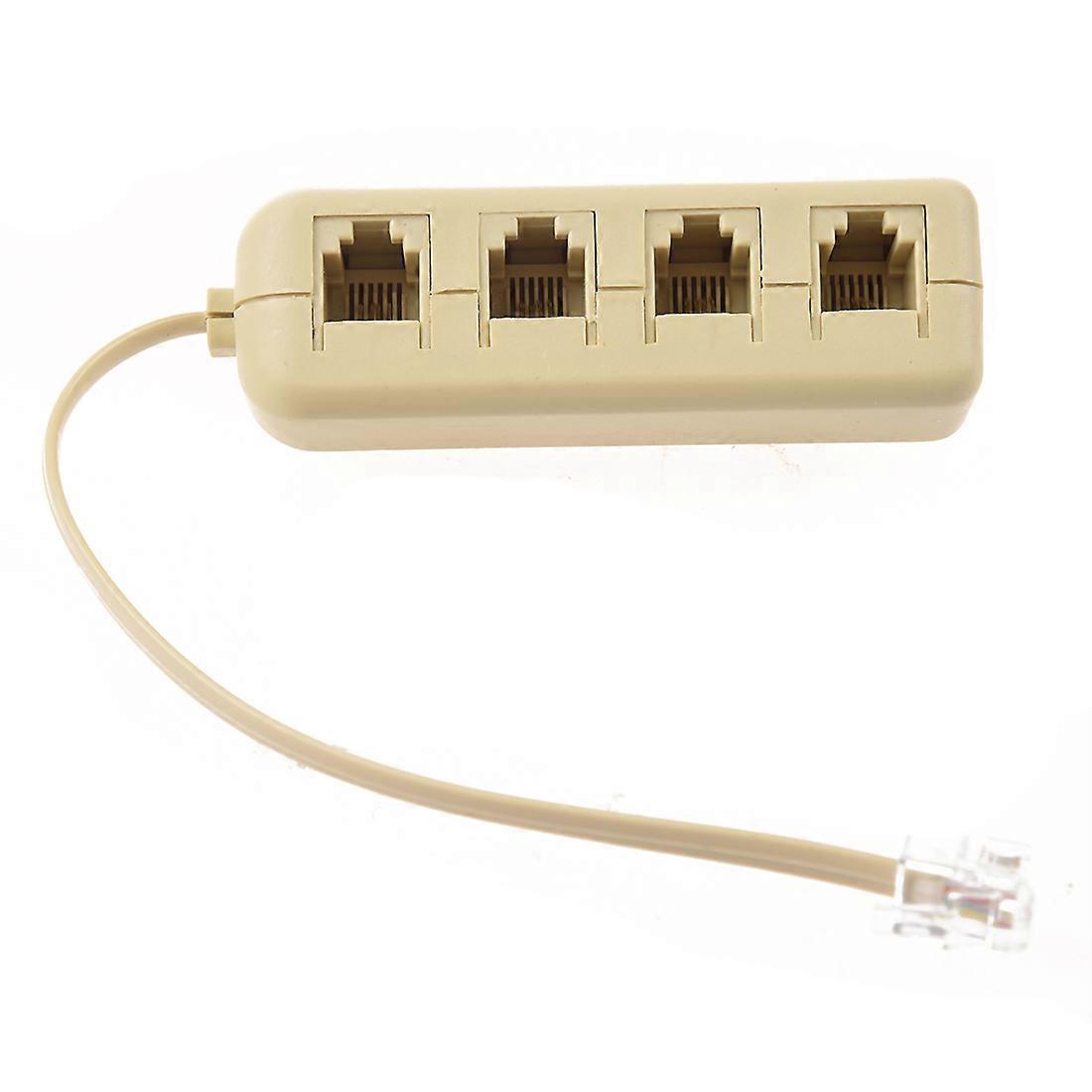 RJ11 6P4C to 6P4C 4 Way Telephone Line Modular Splitter Adapter Beige
