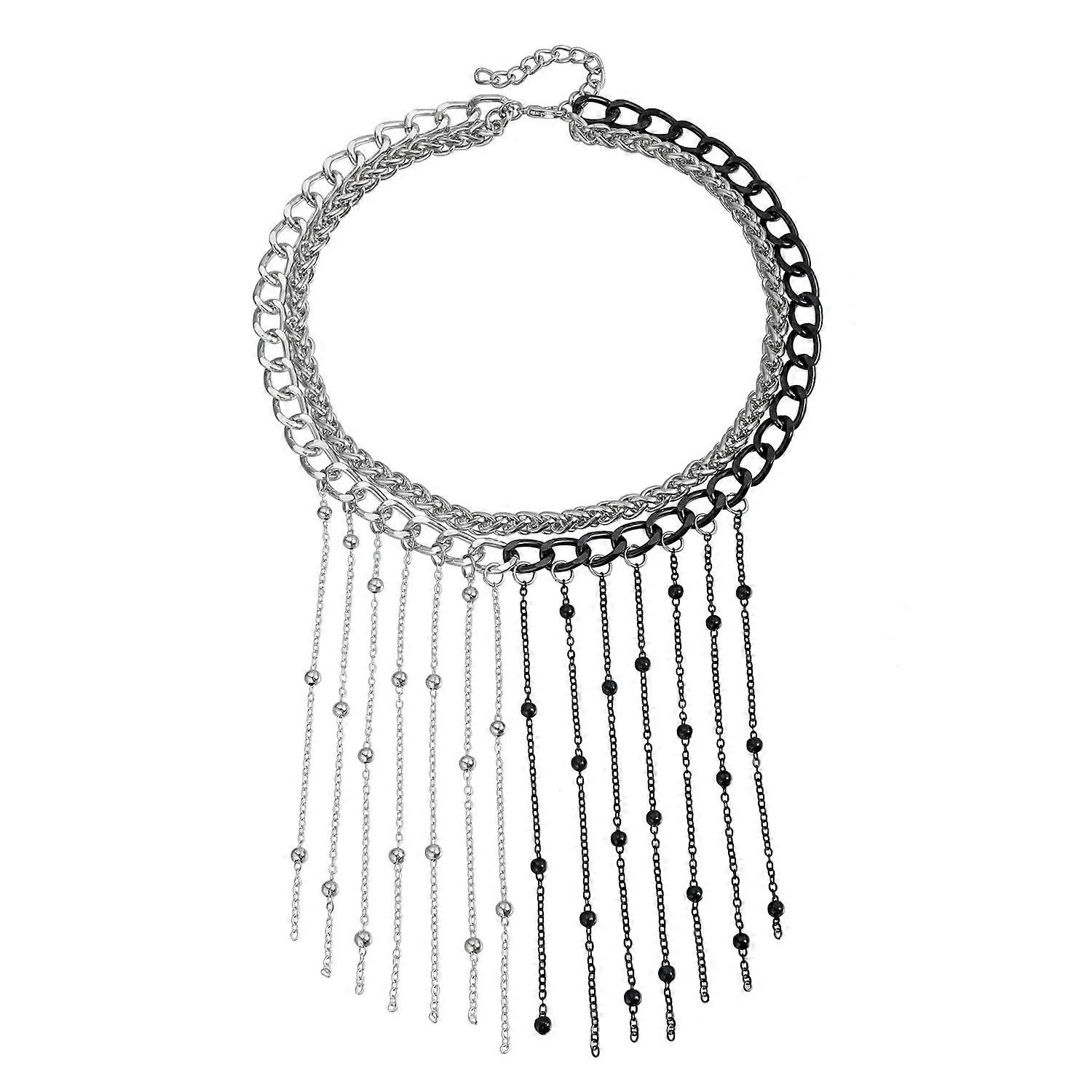 Náhrdelník, gotický dívčí styl, vzor jin jang, korálkový řetízek, elegantní střapec