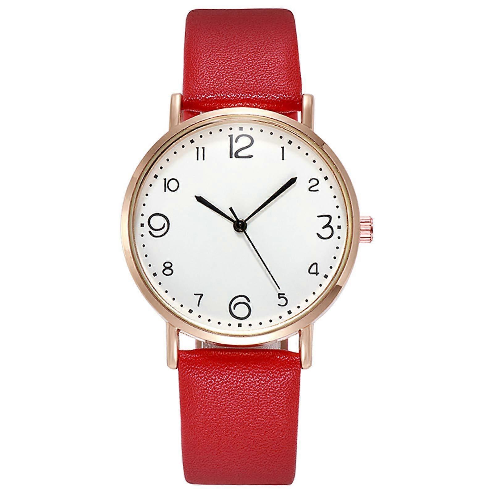 Womens Leather Strap Watch Casual Net Dial Unisex Red One Size