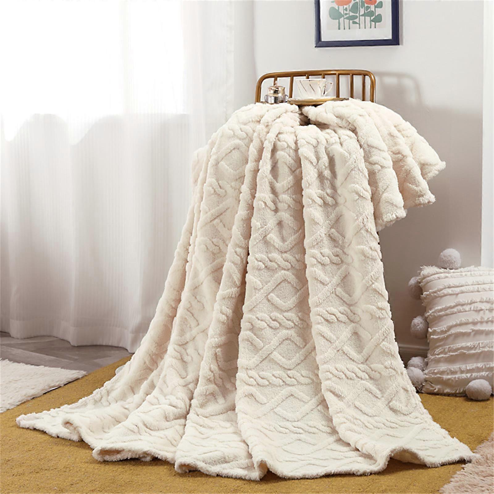 WJSXC 120*200cm Super Soft Warm Solid Warm Micro Plush Fleece Blanket Throw Rug Sofa Bedding Beige