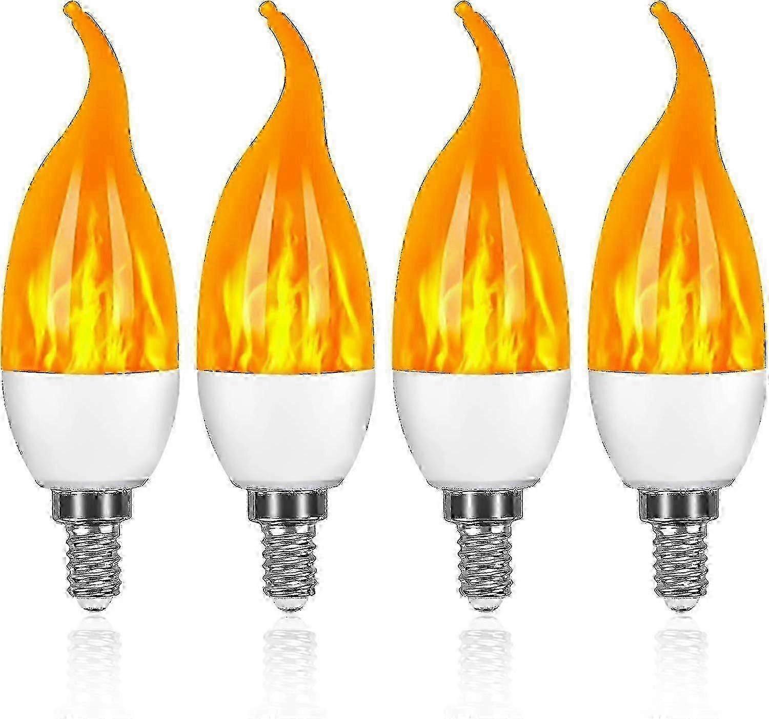 E14 Flame Effect LED Bulb - 3W Decorative Flickering Light with 3 Lighting Modes (4 Pack) - Dimmable Vintage Style Bulbs for Chandeliers & L