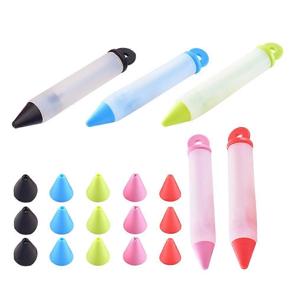 5pcs Multi-Functional Silicone Chocolate Pen for Cake Decorating Baking Tool Silicone Writing and Mounting Pen with Replaceable Tips