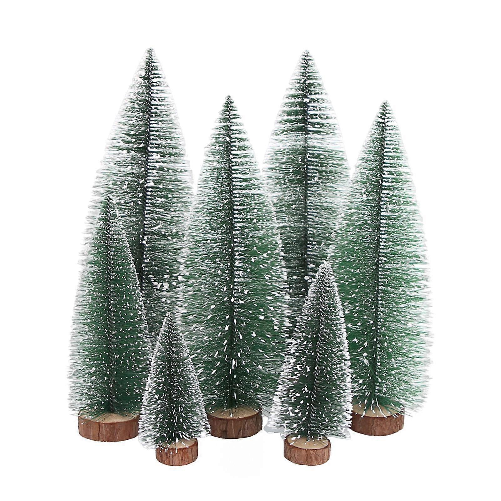 Jikaixiang Mini Christmas Trees Snow Frost Flocked Bottle Brush Tree with Wooden Base Small Artificial Xmas Tree for Winter Holiday Tabletop Decor
