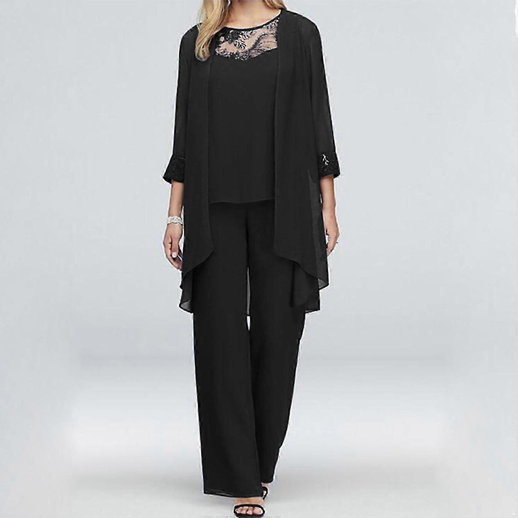 chiffon lace-trimmed trousers set elegant style