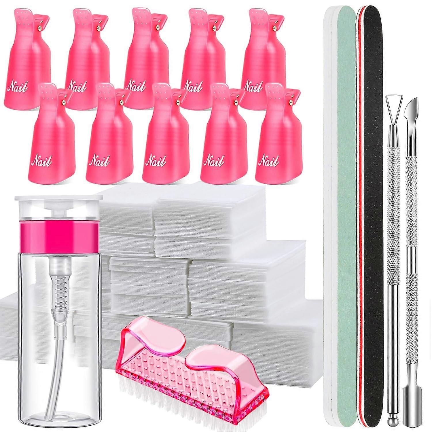 8Pcs/set Nail Polish Gel Remover Tools Kit Nail Clips, Polish Bottle,Cotton Pad,Brush,Cuticle Pusher/Peeler, File,Buffer Block ﻿