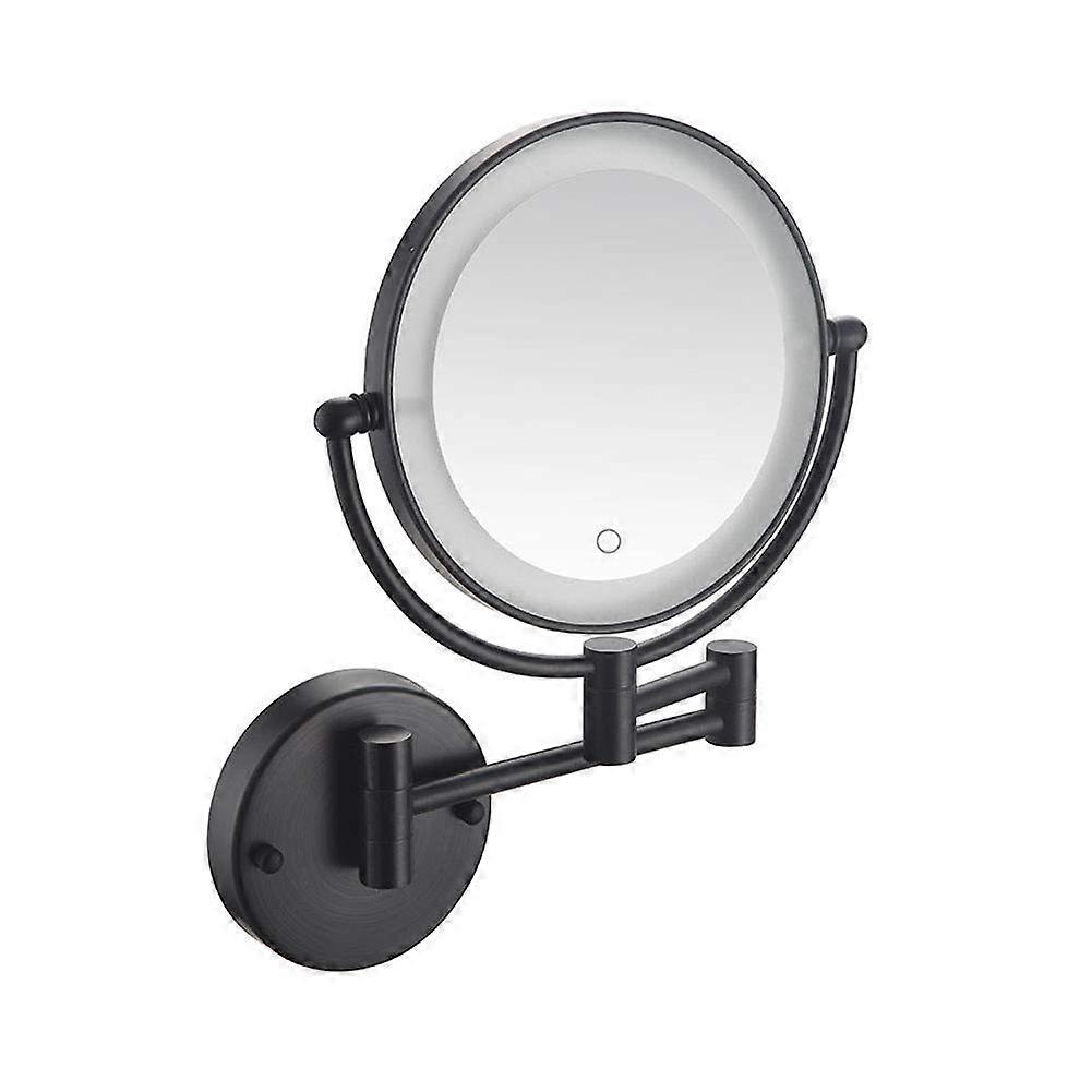 Vanity Mirror Wall Mounted LED Lighted Makeup Mirror 3X Magnifying Touch Screen 360° Swivel Extendable Two Sided 8 Inch with UK Plug (Black Bronze)