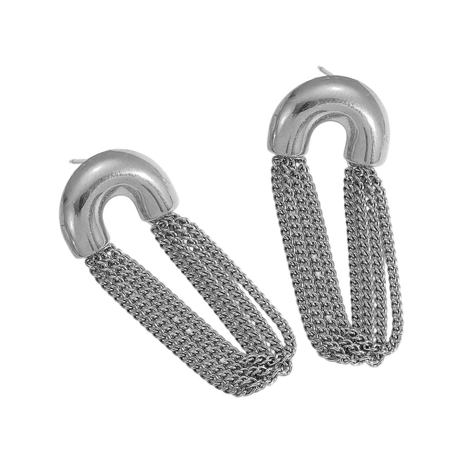 Stylish Multiple Strands Tassels Drop Earrings Stainless Steel Elegant Accessory for Daily Use Special Event  Silver