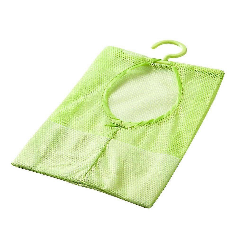 Bathroom Hanging Mesh Laundry Bag with Hooks for Drying Underwear Socks Storage Green