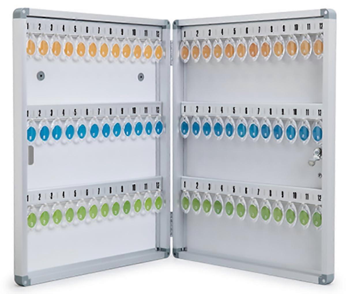 Key Cabinet Wall Mounted 72Key Aluminum With Key Tag Labels And Hooks Secure Organization Silver Finish