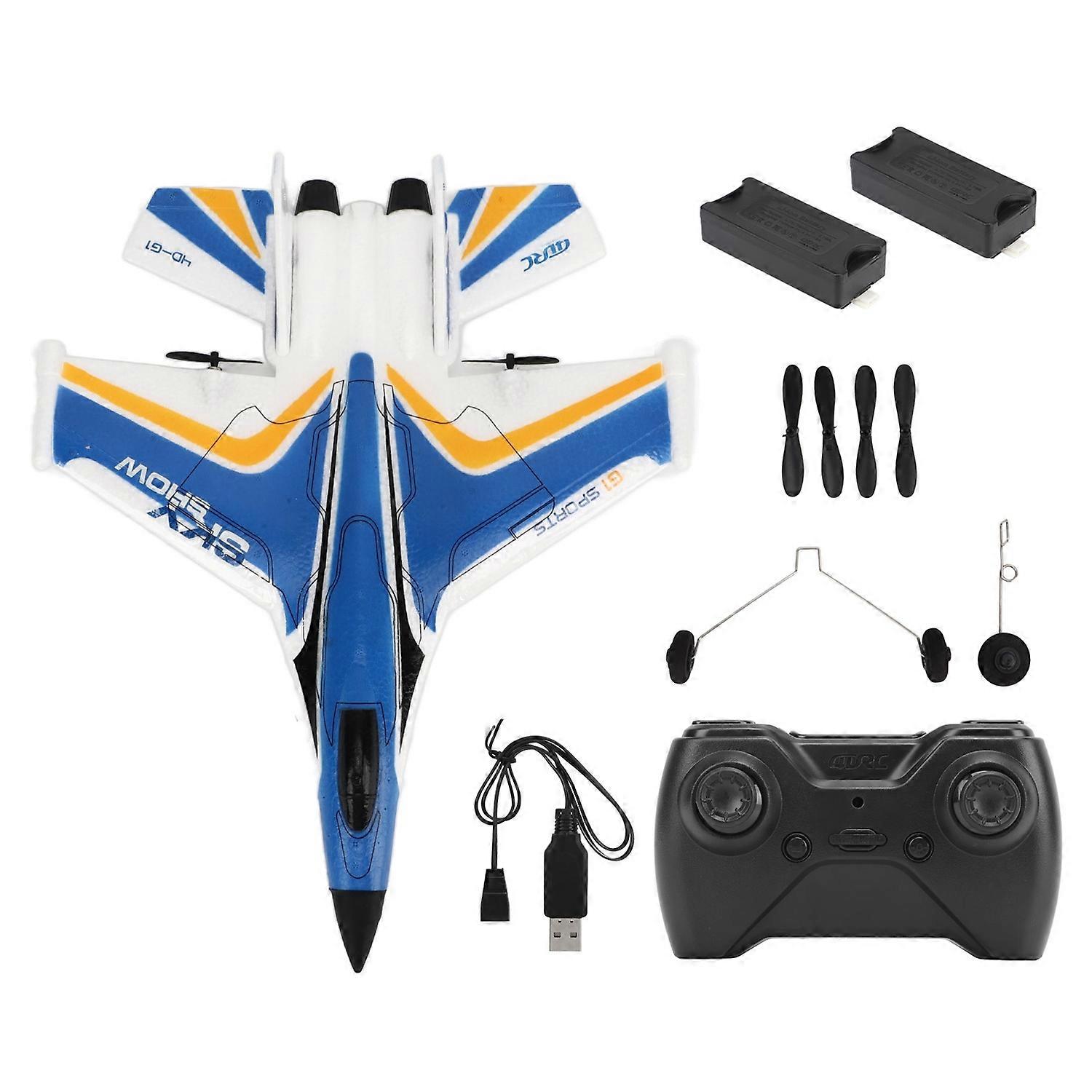 RC Glider Plane Lightweight Flexible Remote Control Airplane with LED Light for Children Blue 2 Batt