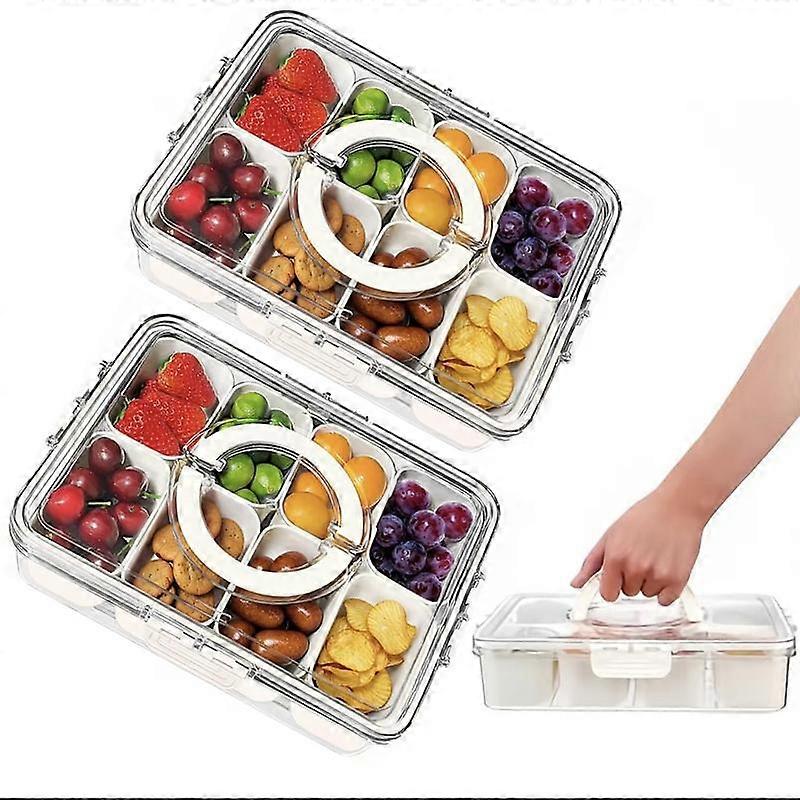 Divided Serving Tray with Lid and Handle - Snackle Box Charcuterie Container for Portable Snack Platters - Clear Organizer for Candy, Fruits