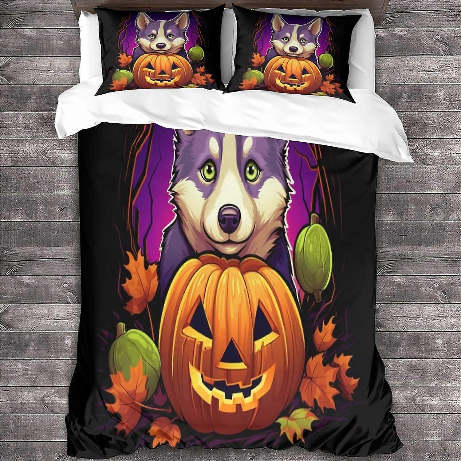 Conjunto de capa de edredom LikeEj com estampa de cachorro, conjunto de cama com estampa 3D de animais, conjunto de cama de microfibra macia para o Halloween, 3 peças, para adolescentes, decoração de casa.