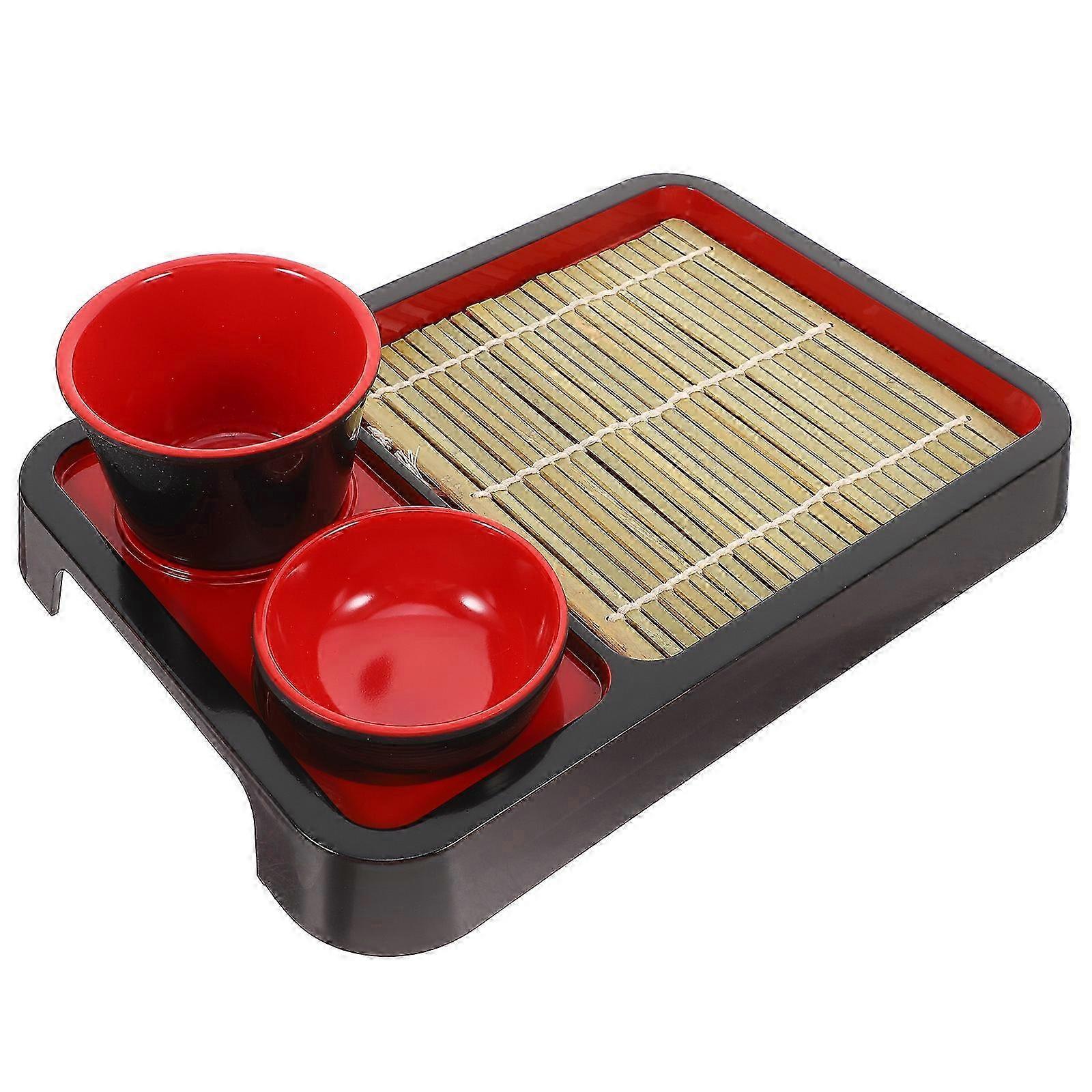 Soba Noodle Serving Tray Bamboo Rectangular Food Plate 1Set