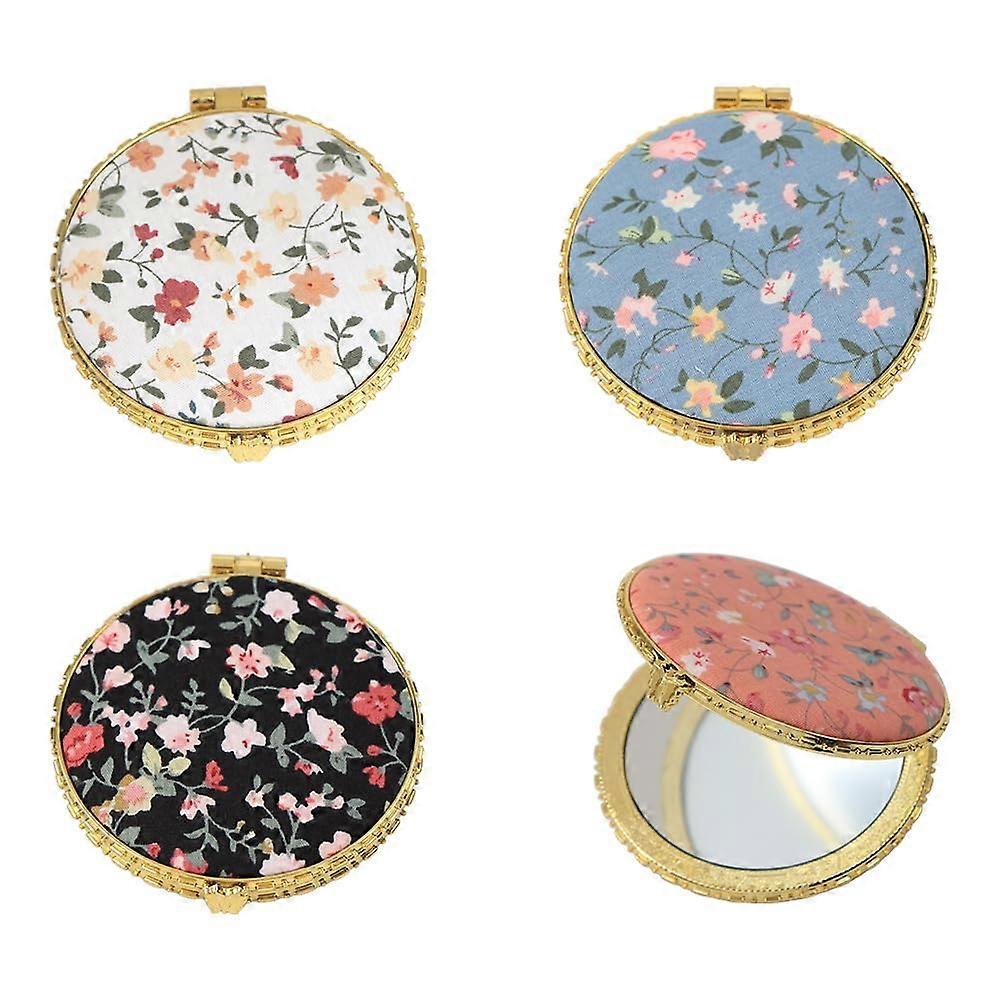 4Pcs Vintage Floral Compact Mirror Set, Double Sided Travel Makeup Purse Mirror, Rectangular Metal Frame