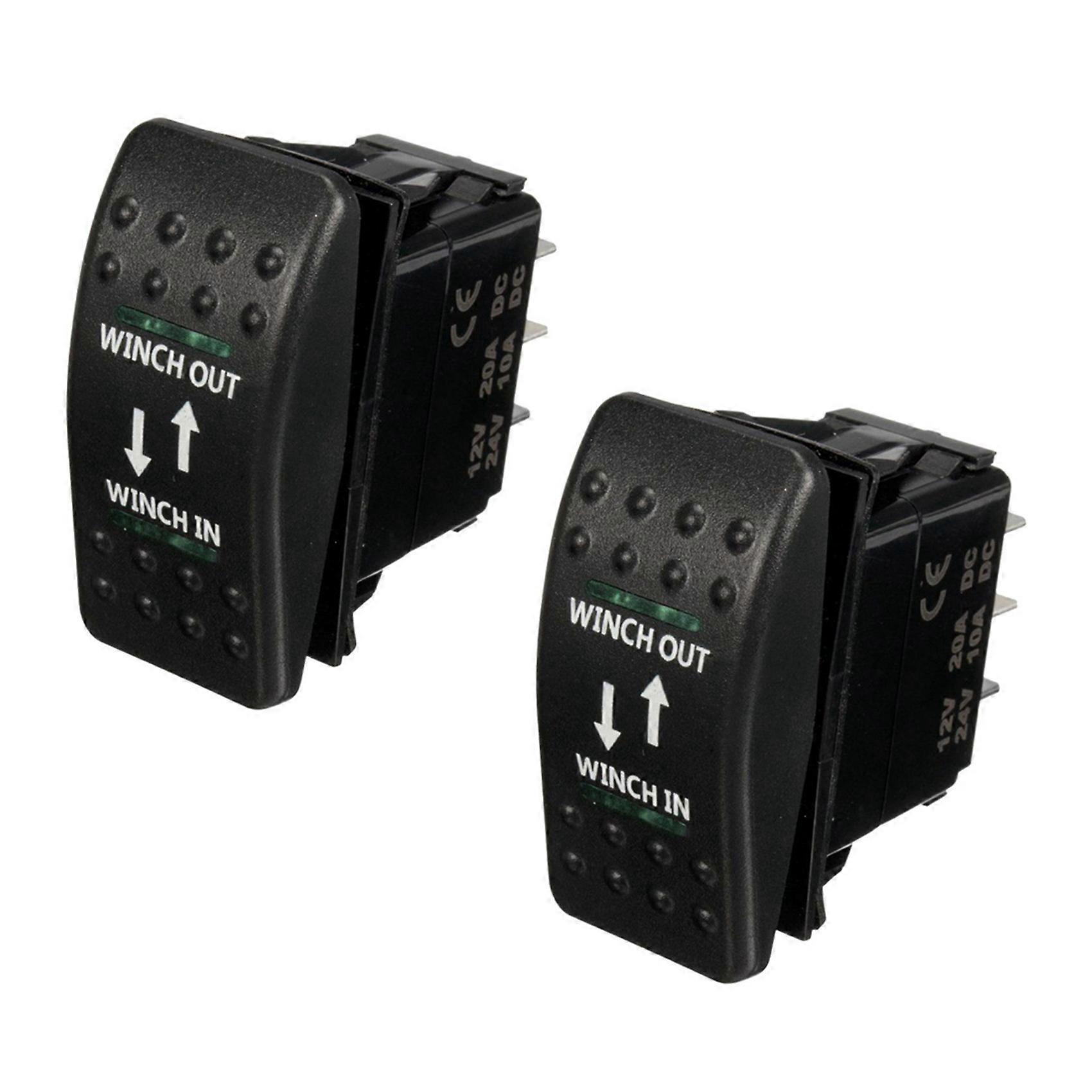 2X 12V 20A Winch in Winch Out ON-OFF-ON Rocker Switch 7 Pin LED Green