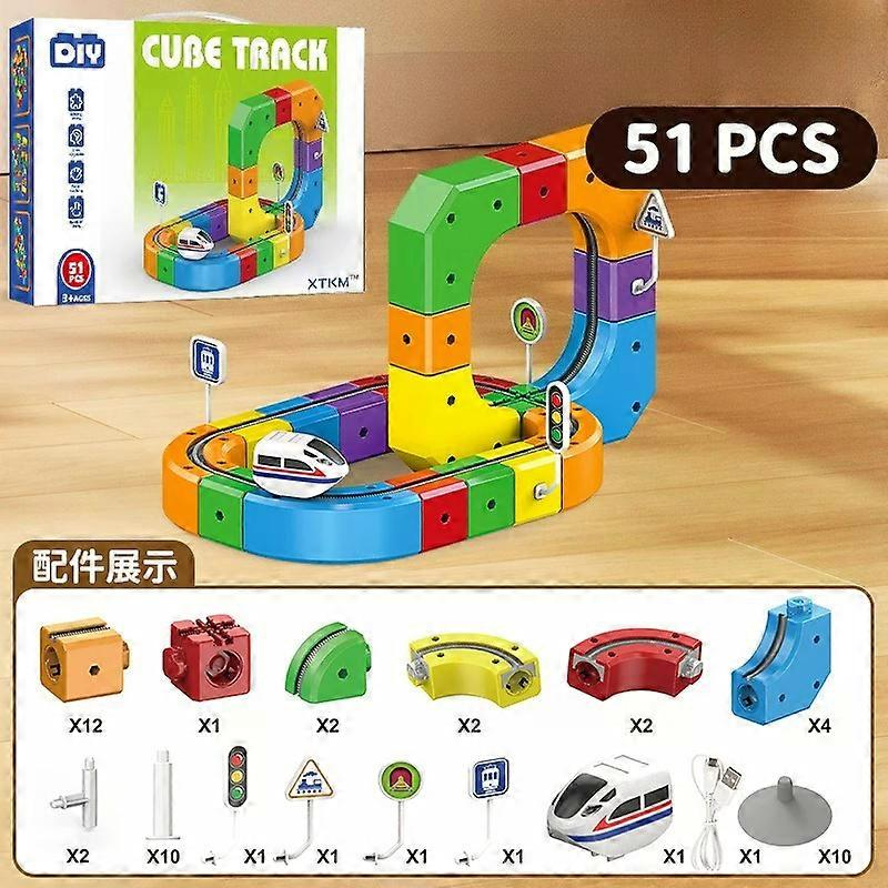 Electric Train Set, Flexible Race Track, 3D Embedded Layouts Train Track Set, Rail Cube Building Toy, Children's Christmas Gifts
